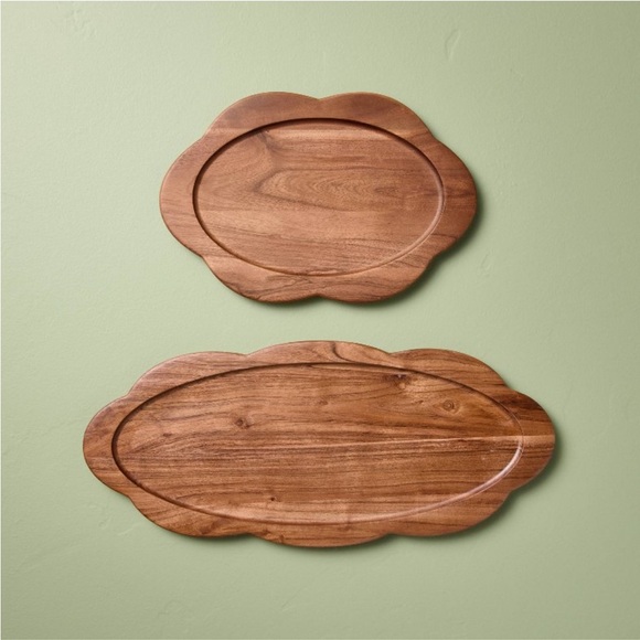 HEARTH & HAND NWT small wood scalloped oval tray -12” -brown - Picture 4 of 6